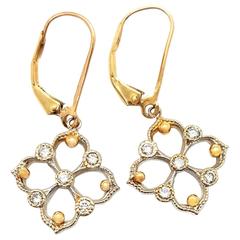 14k Yellow Gold Filigree 0.40cttw Diamond Dangle Earrings