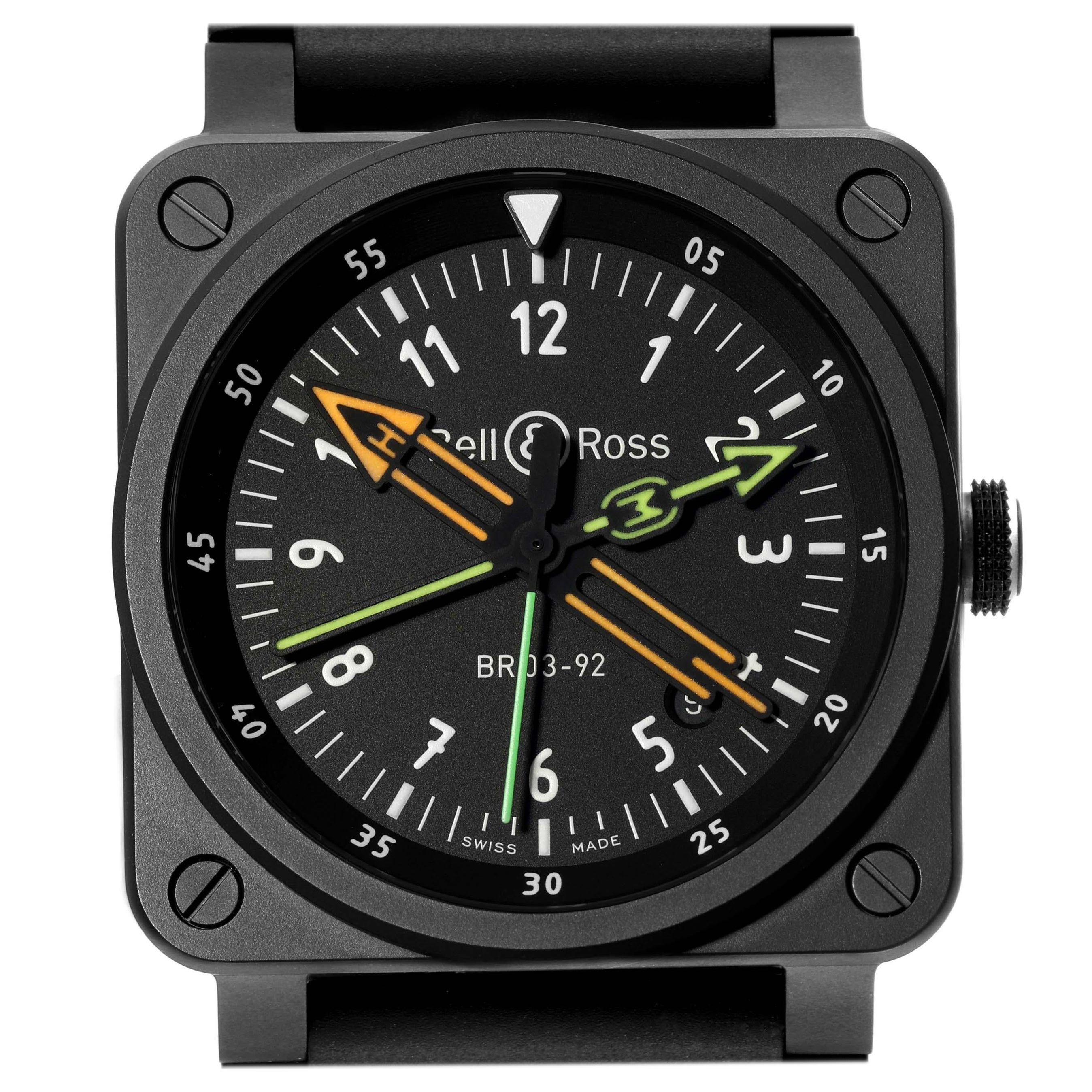 Bell & Ross Radiocompass Limited Edition Black Ceramic Watch BR03-92 Box Card For Sale