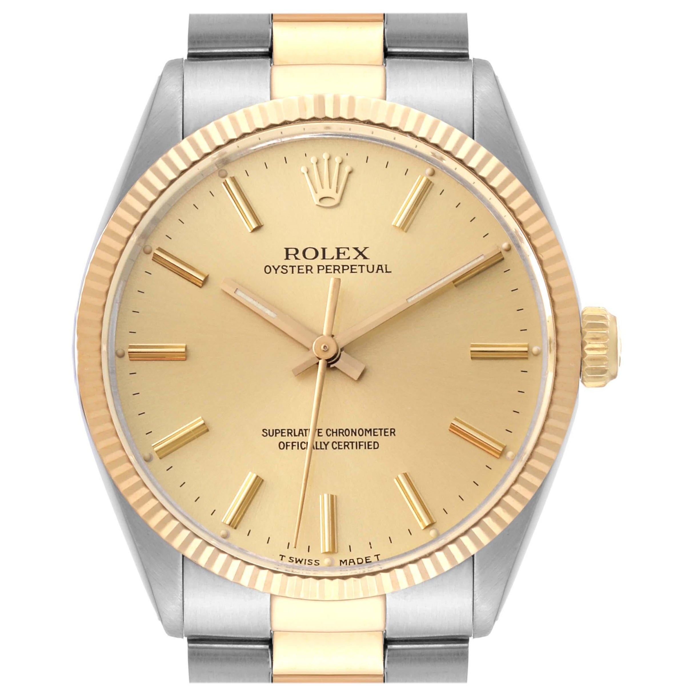 Rolex Oyster Perpetual Steel Yellow Gold Vintage Mens Watch 1005 Box Papers
