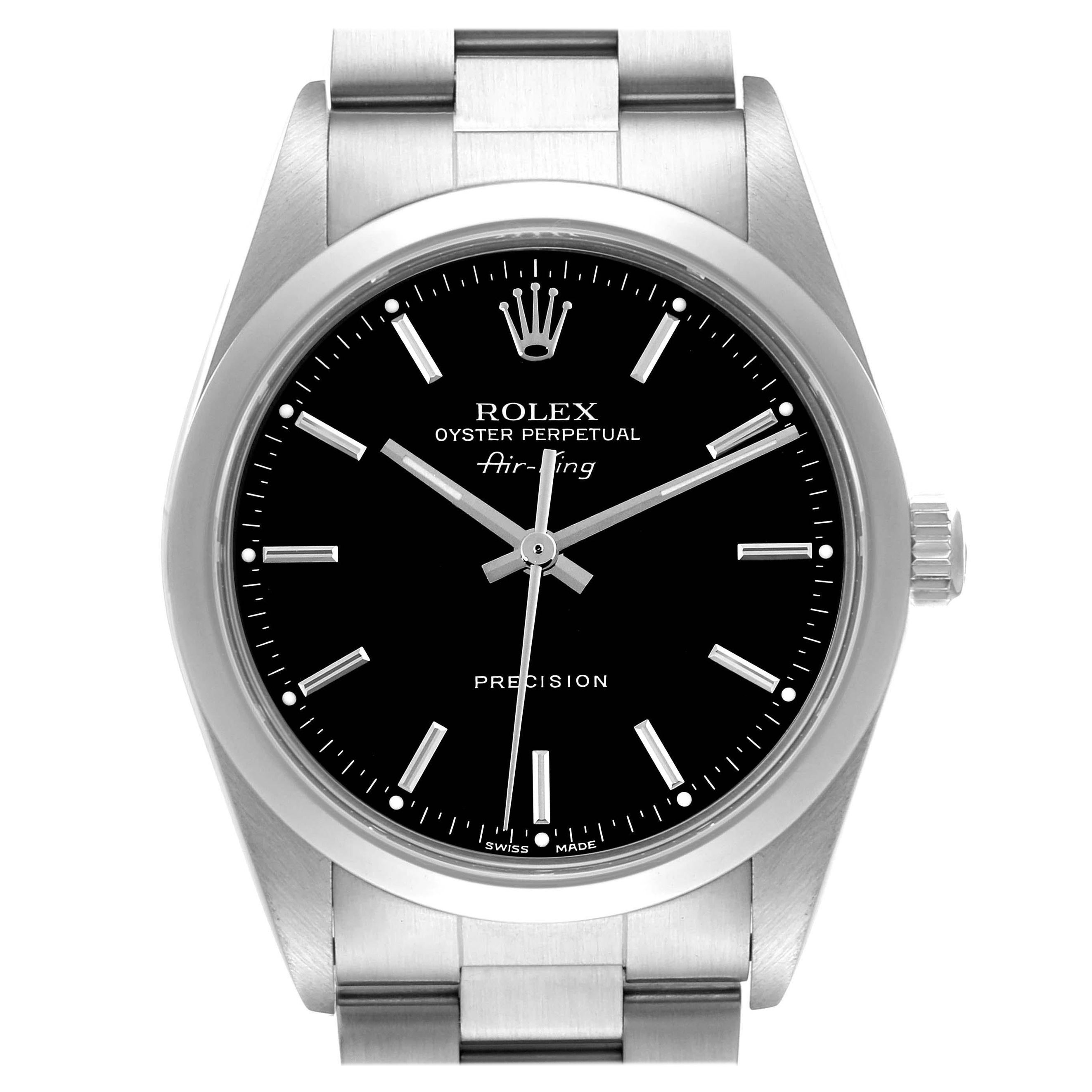 Rolex Air King Black Dial Smooth Bezel Steel Mens Watch 14000