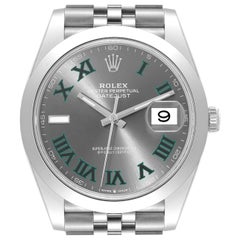 Rolex Montre Datejust 41 grise et verte avec cadran en acier pour hommes 126300, non portée