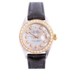 Used Rolex 26mm Ladies Datejust MOP Diamond Black Leather 