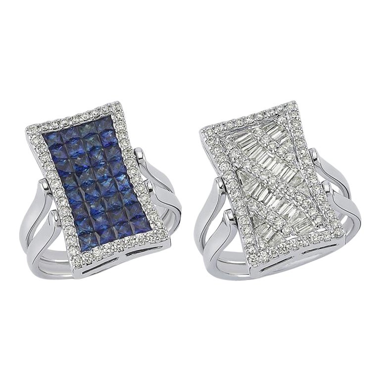 Double-sided Sapphire Diamond Ring For Sale