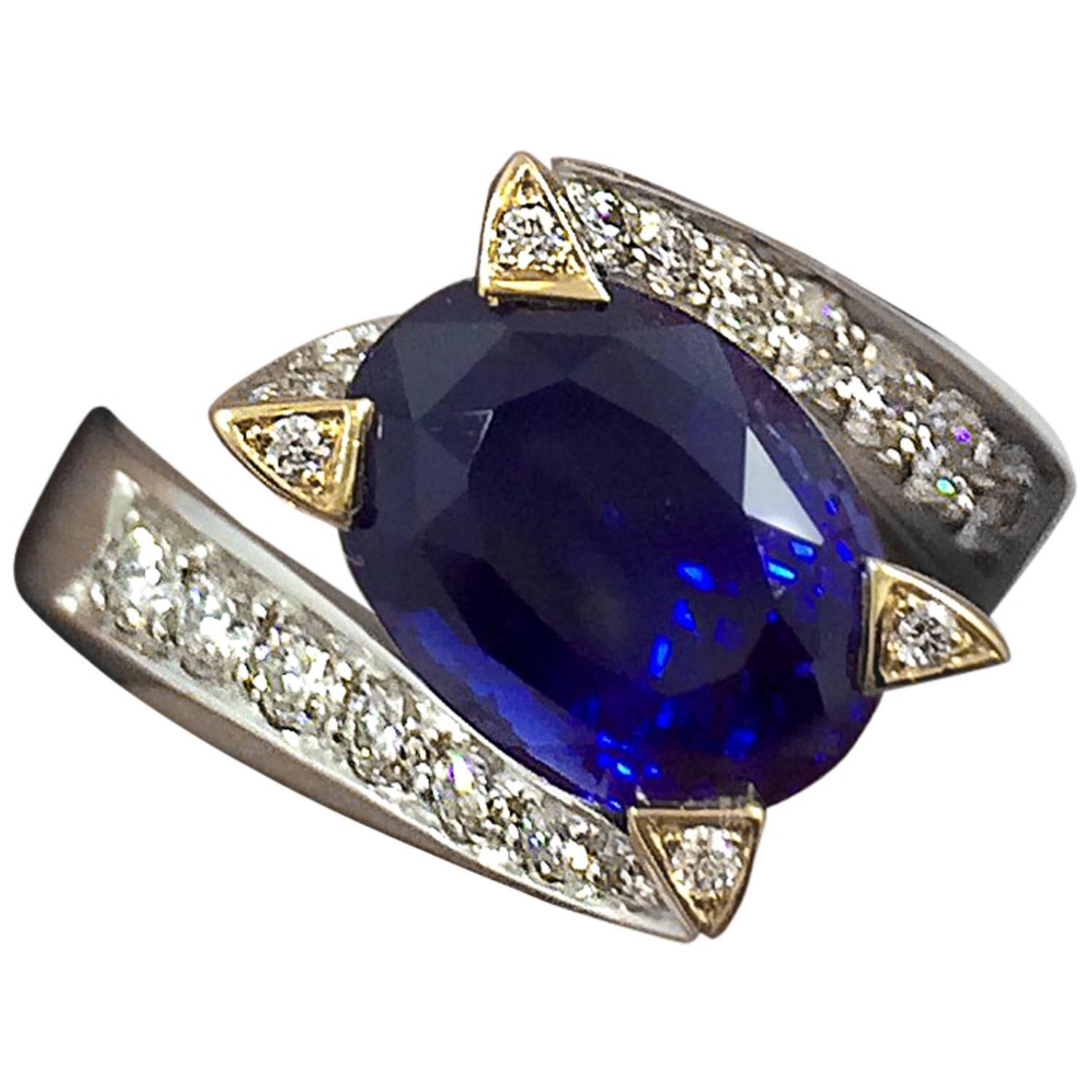 5.14 Carat Unheated Burma Royal Blue Sapphire Diamond Gold Ring For Sale