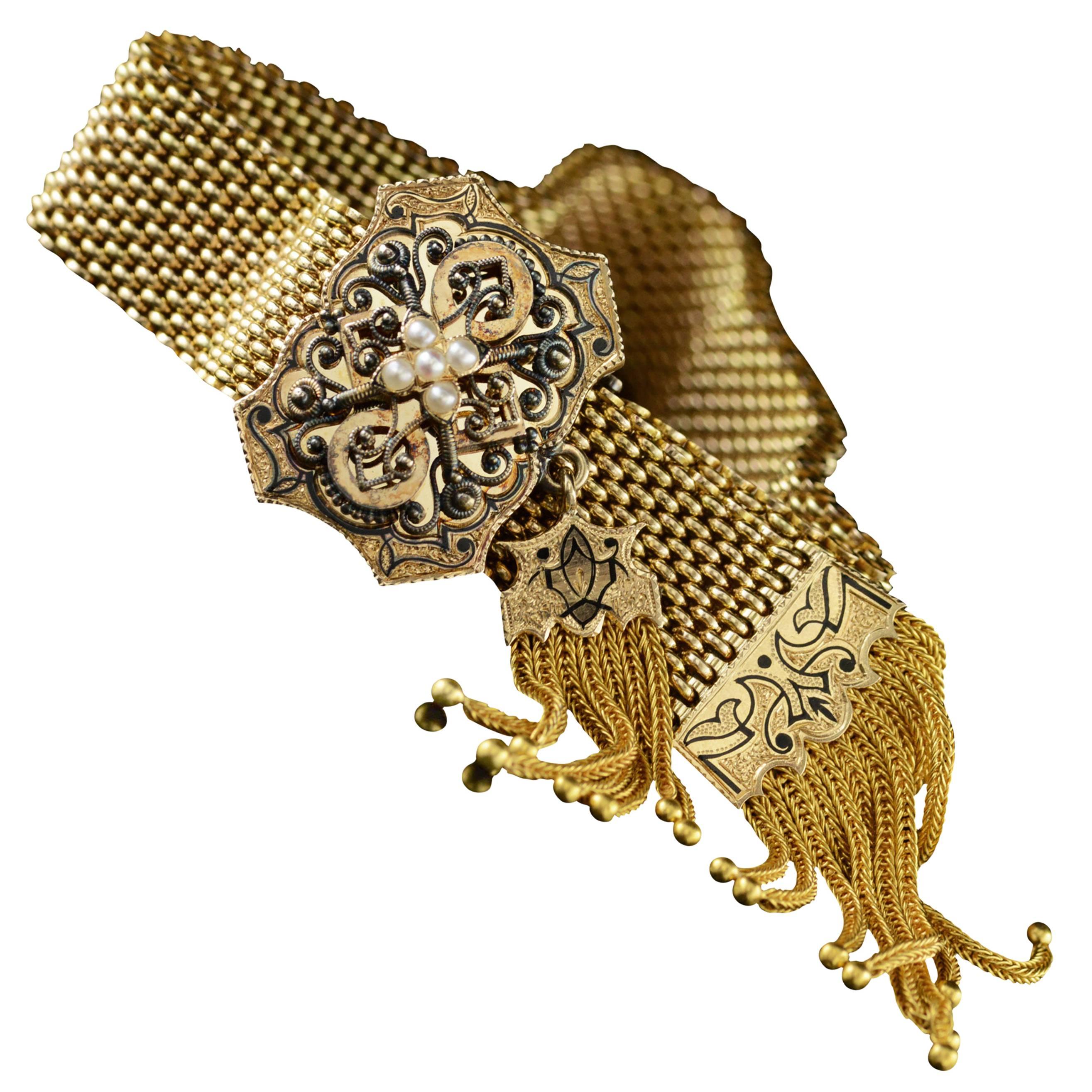 Black Enamel Victorian Mourning Gold Bracelet