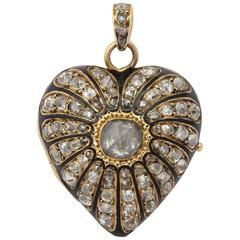 Antique Victorian  Diamond Black Enamel Gold Heart Locket