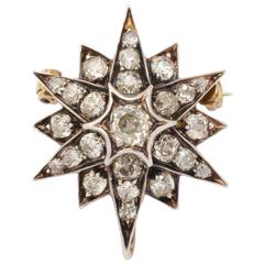 Antique Victorian Diamond Silver Gold Starburst Brooch Pendant