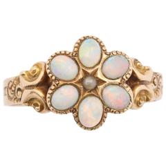 Victorian Opal and Seed Pearl Cluster Ring