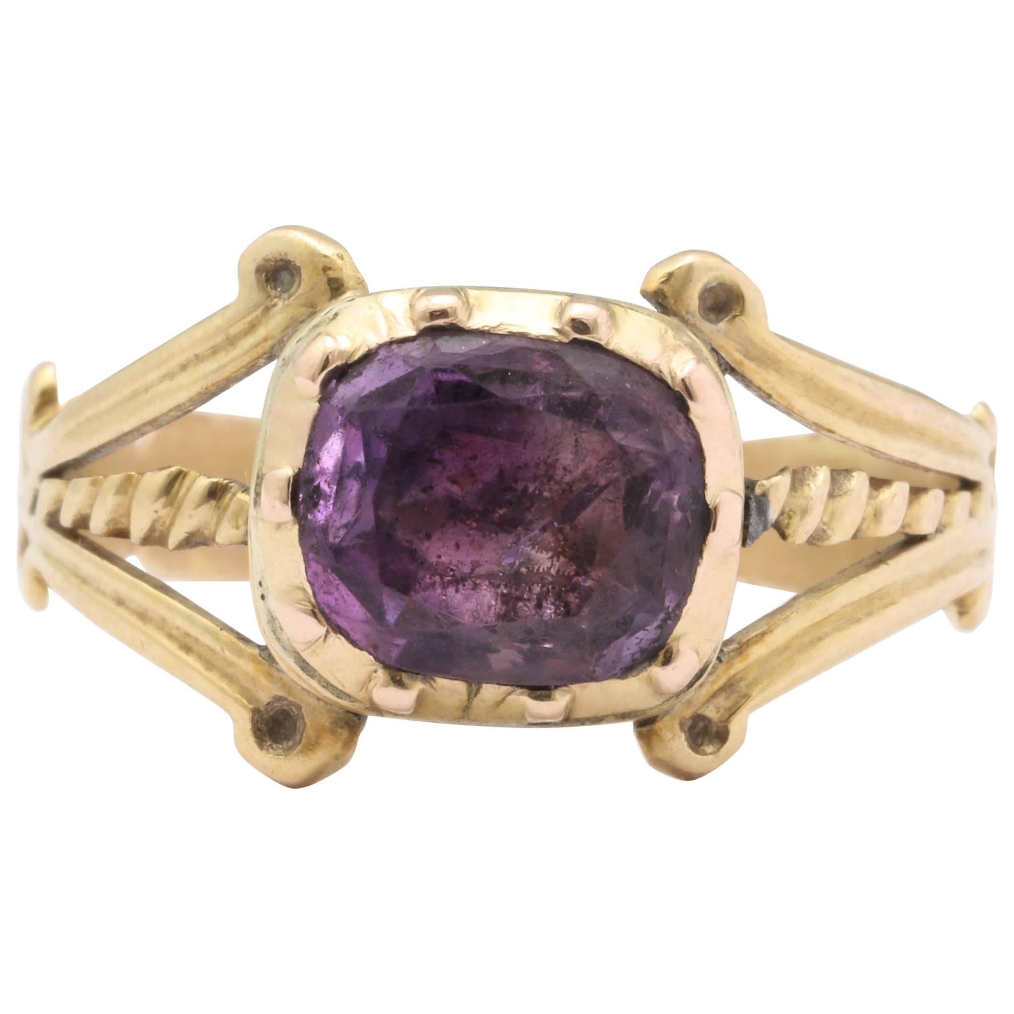 Georgian Amethyst Gold Ring with Victorian Shank