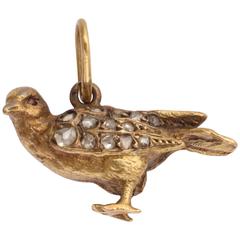 Delightful Edwardian Diamond Gold Bird Pendant Charm