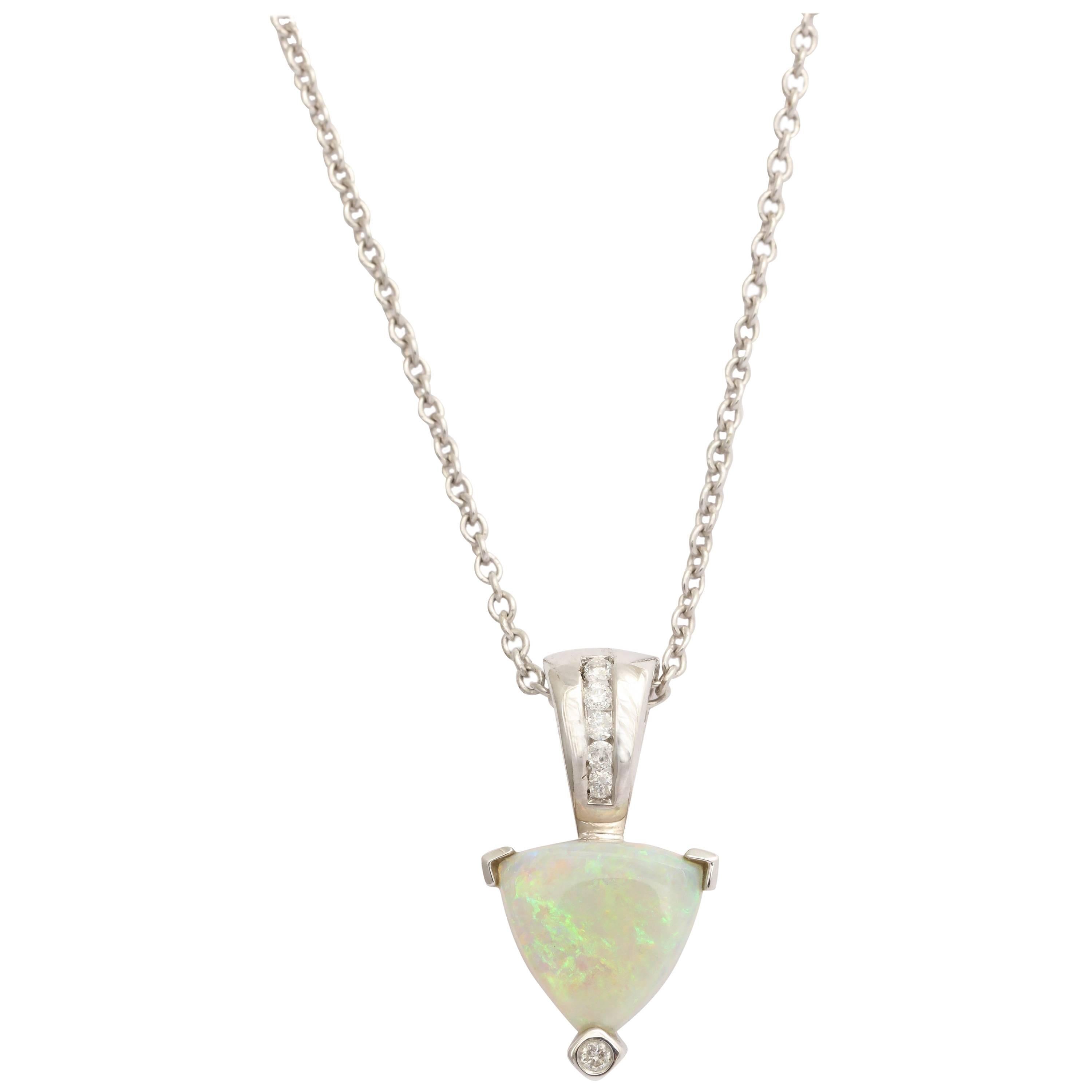 CharmingTriangular Opal Diamond Gold Pendant For Sale