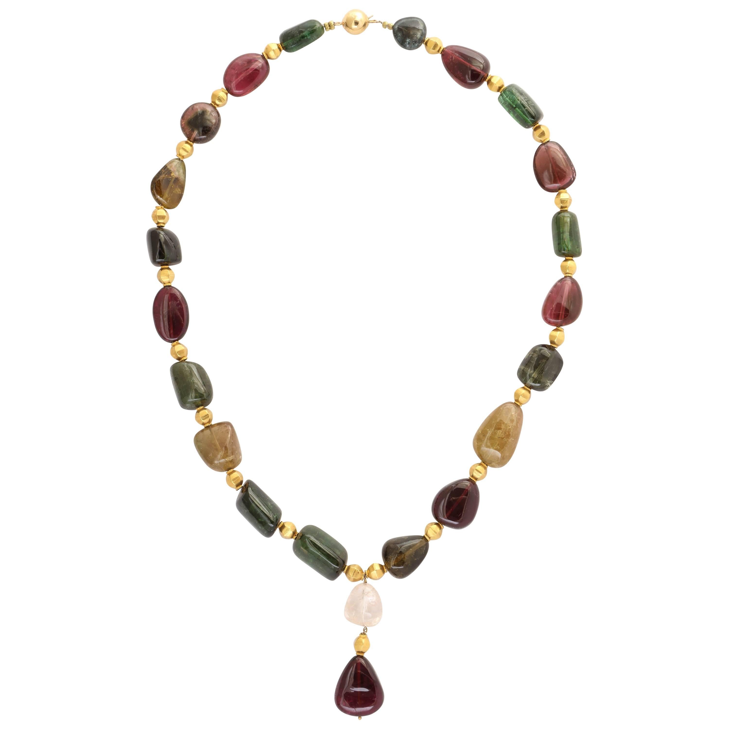 Striking Tourmaline and Gold Bead Necklace For Sale