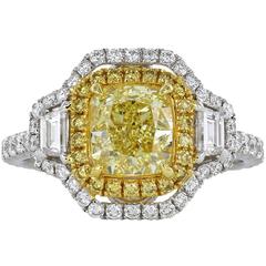 GIA Certified 1.70 Yellow Canary SI1 Diamond Ring With Double Halo