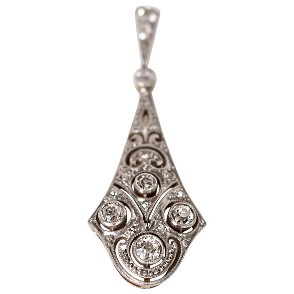 1920s Art Deco Platinum and Yellow Gold Pendant with Diamonds