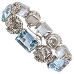 Antique Large Aquamarine Diamond Bracelet