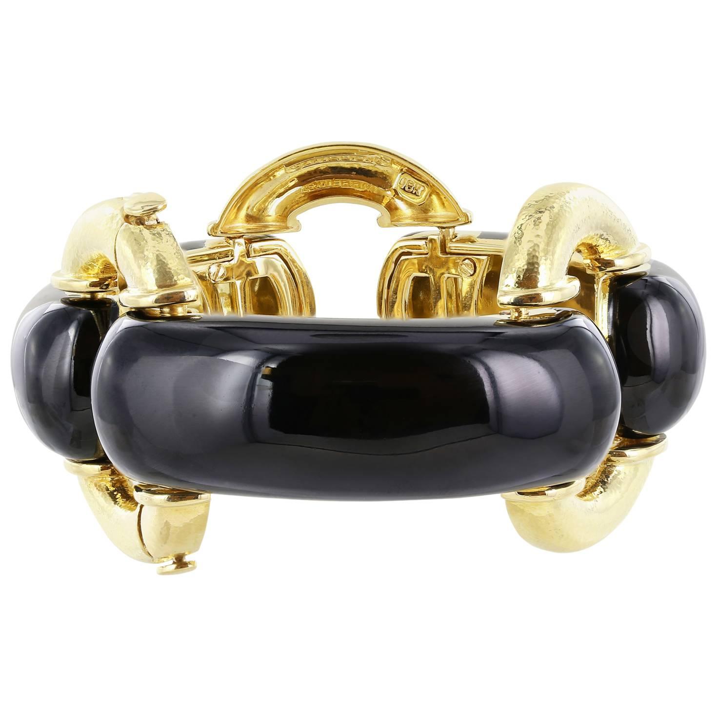 David Webb  Black Enamel Gold Bracelet  For Sale