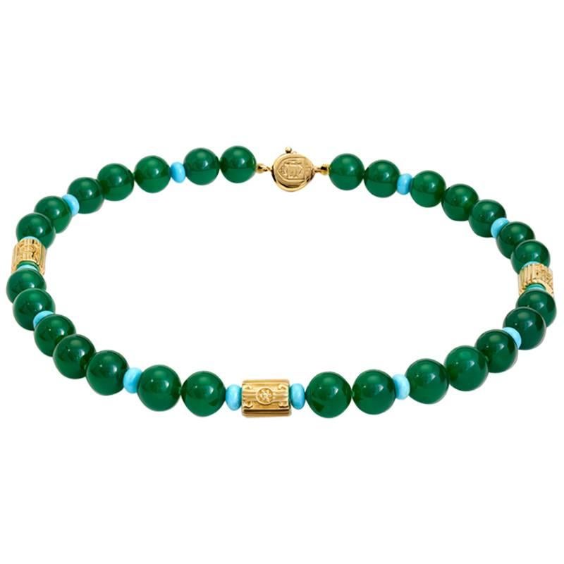 Marinella Green Agate, Turquoise and Gold Necklace