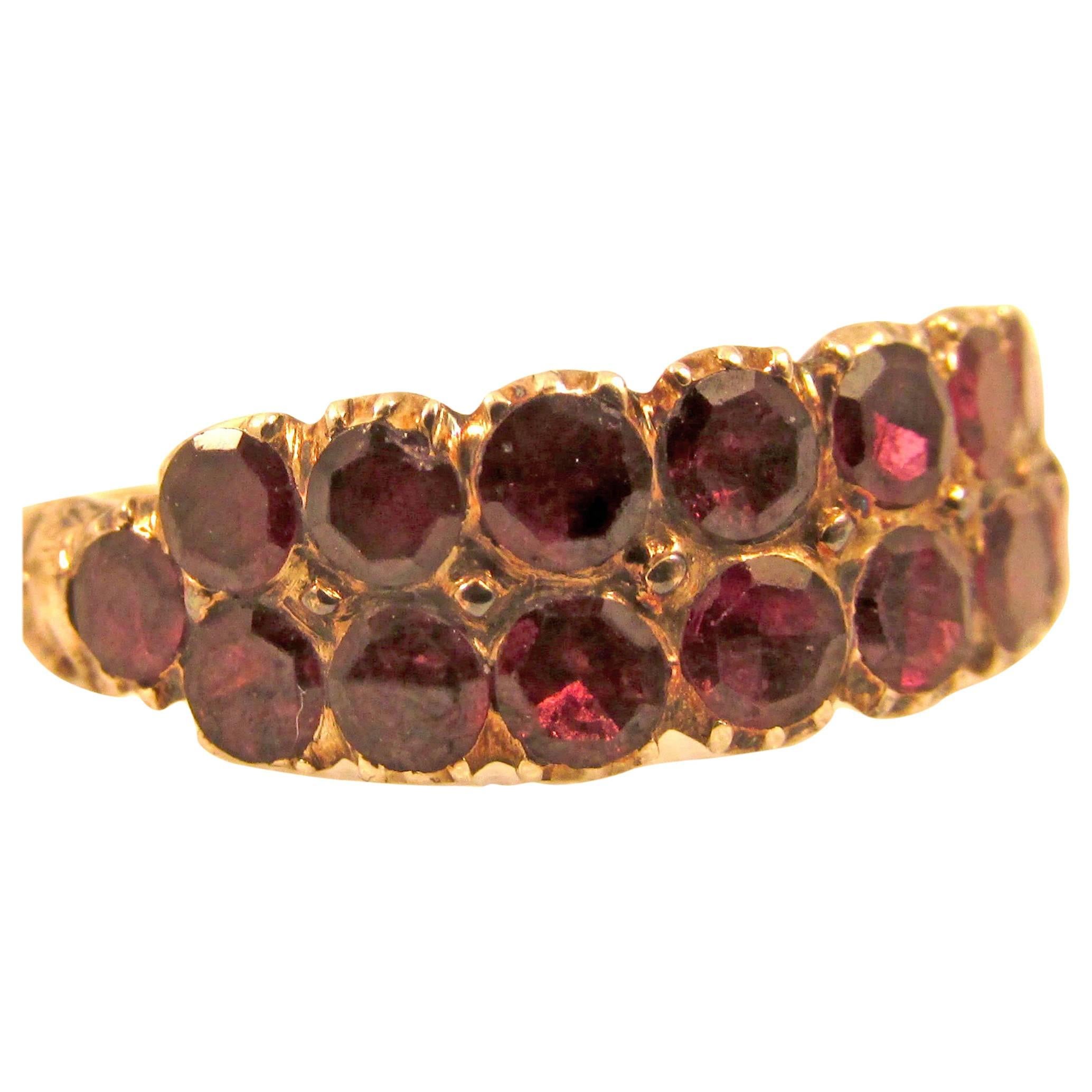 1800s Georgian Almandine Garnet Gold Two Row Ring