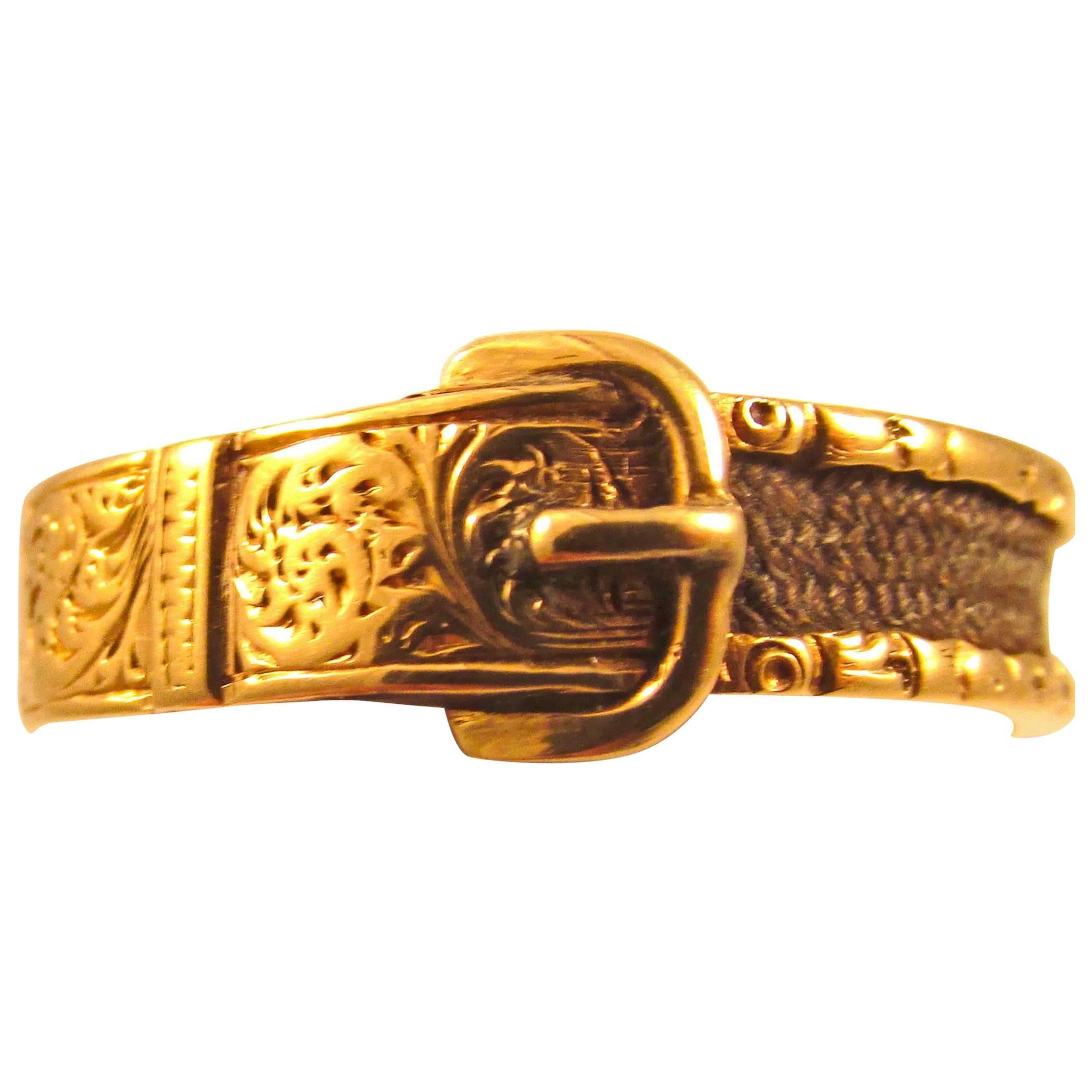 Antique Georgian Gold and hair Buckle Ring 