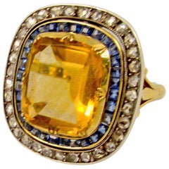 Citrine Sapphire Diamond Silver Gold Ring