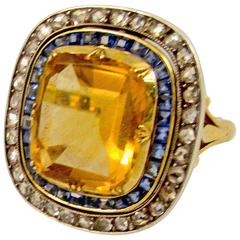 Citrine Sapphire Diamond Silver Gold Ring 9