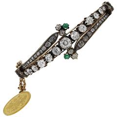 Antique Diamond Emerald Coin Bracelet