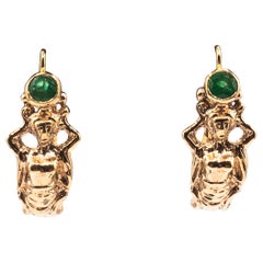 Art Nouveau Style Handcrafted Emerald Yellow Gold Lever-Back Dangle Earrings