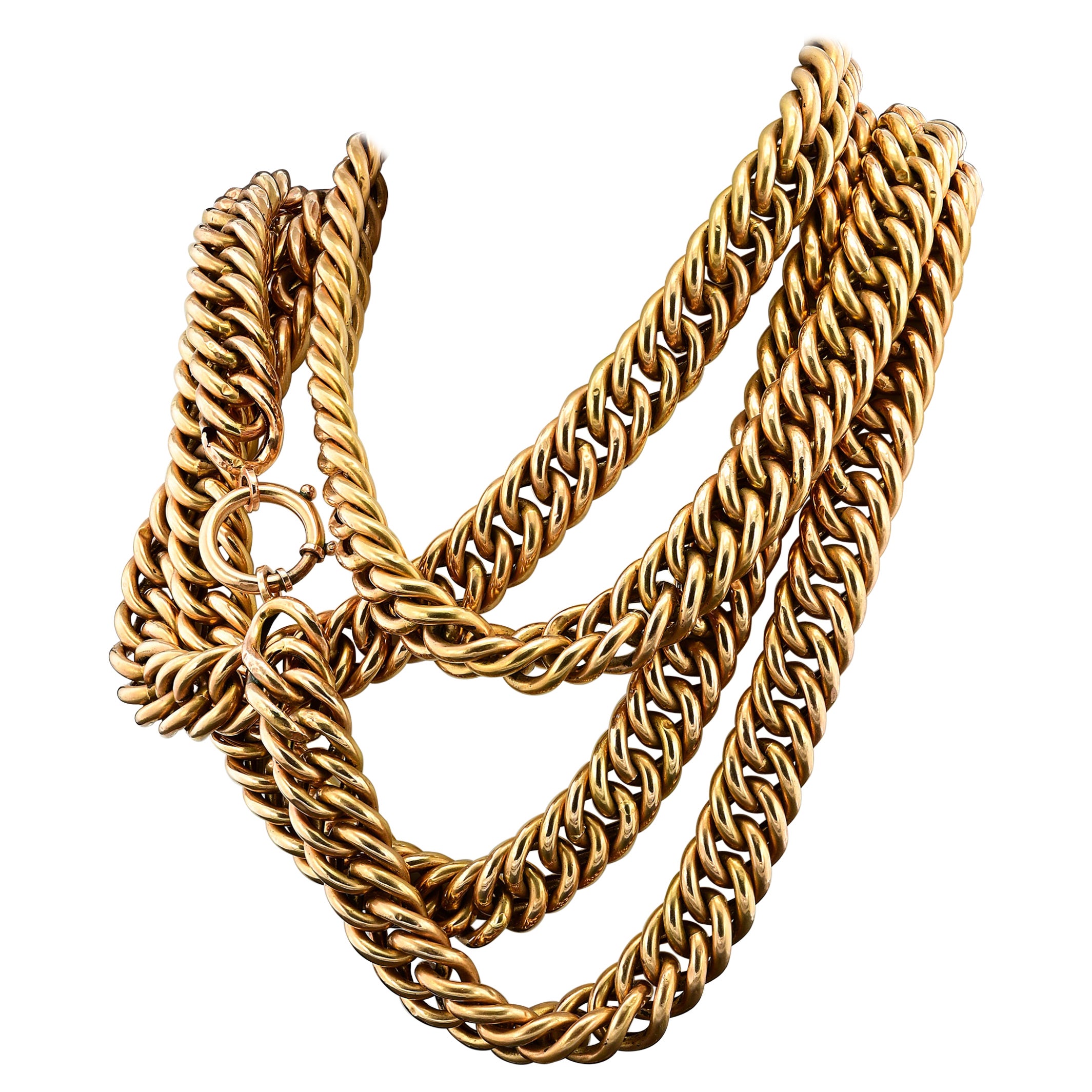 Victorian Rare 139.6 Grams 1.82 mt Curb Chain 14 Kt Gold For Sale