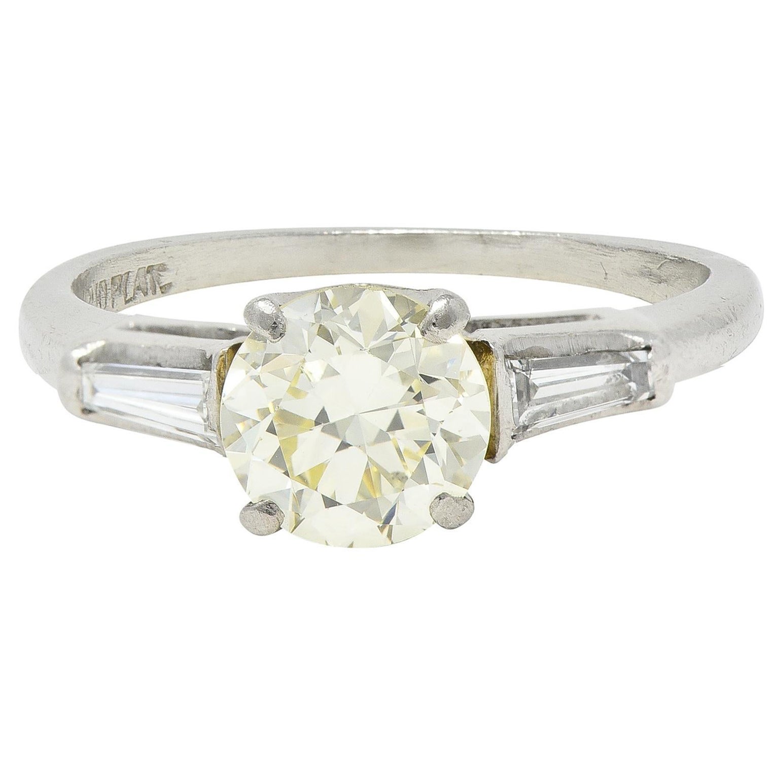1950s 1.50 CTW Transitional Diamond Platinum Three Stone Vintage Engagement Ring For Sale