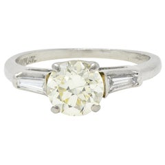 1950s 1.50 CTW Transitional Diamond Platinum Three Stone Retro Engagement Ring
