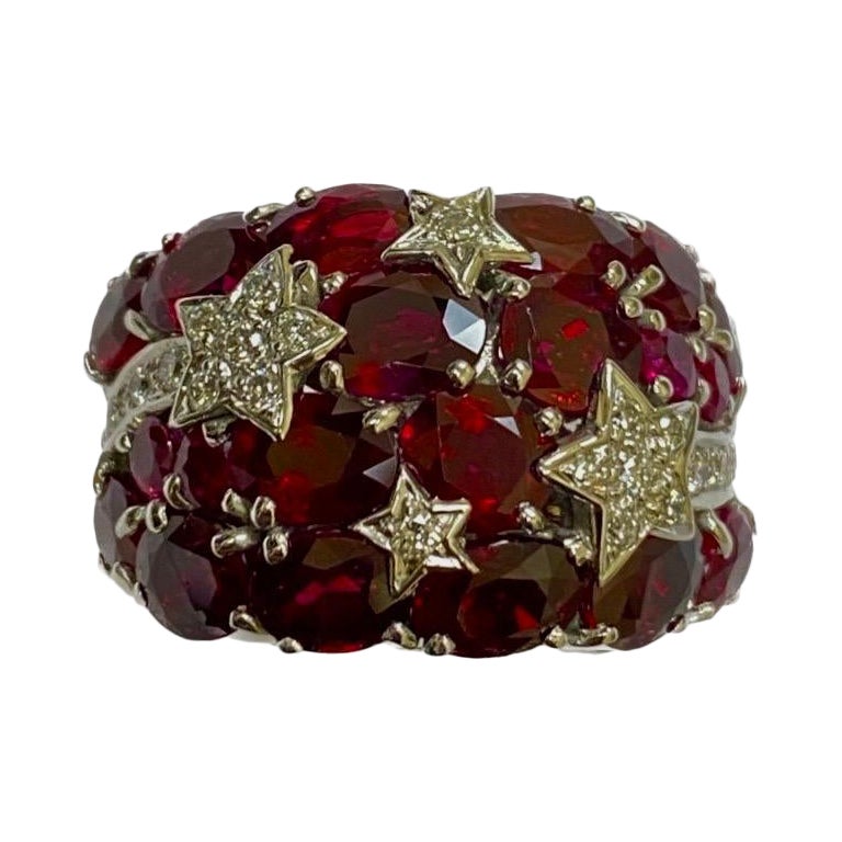 18K White Gold Shooting Star Diamond 10.50 Carat Ruby Cocktail Ring For Sale