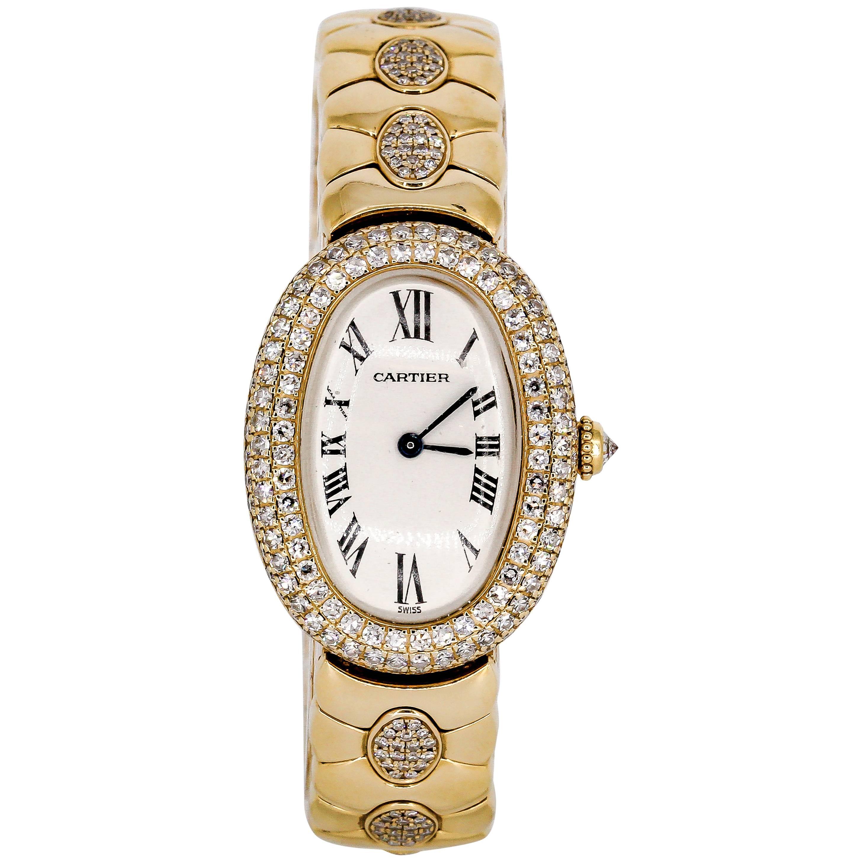 Cartier Ladies Yellow Gold Diamond Baignoire Quartz Wristwatch