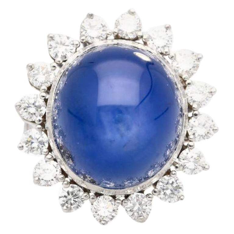 AGL Certified 30 Carat No Heat Ceylon Blue Star Sapphire & Diamond Halo Ring For Sale