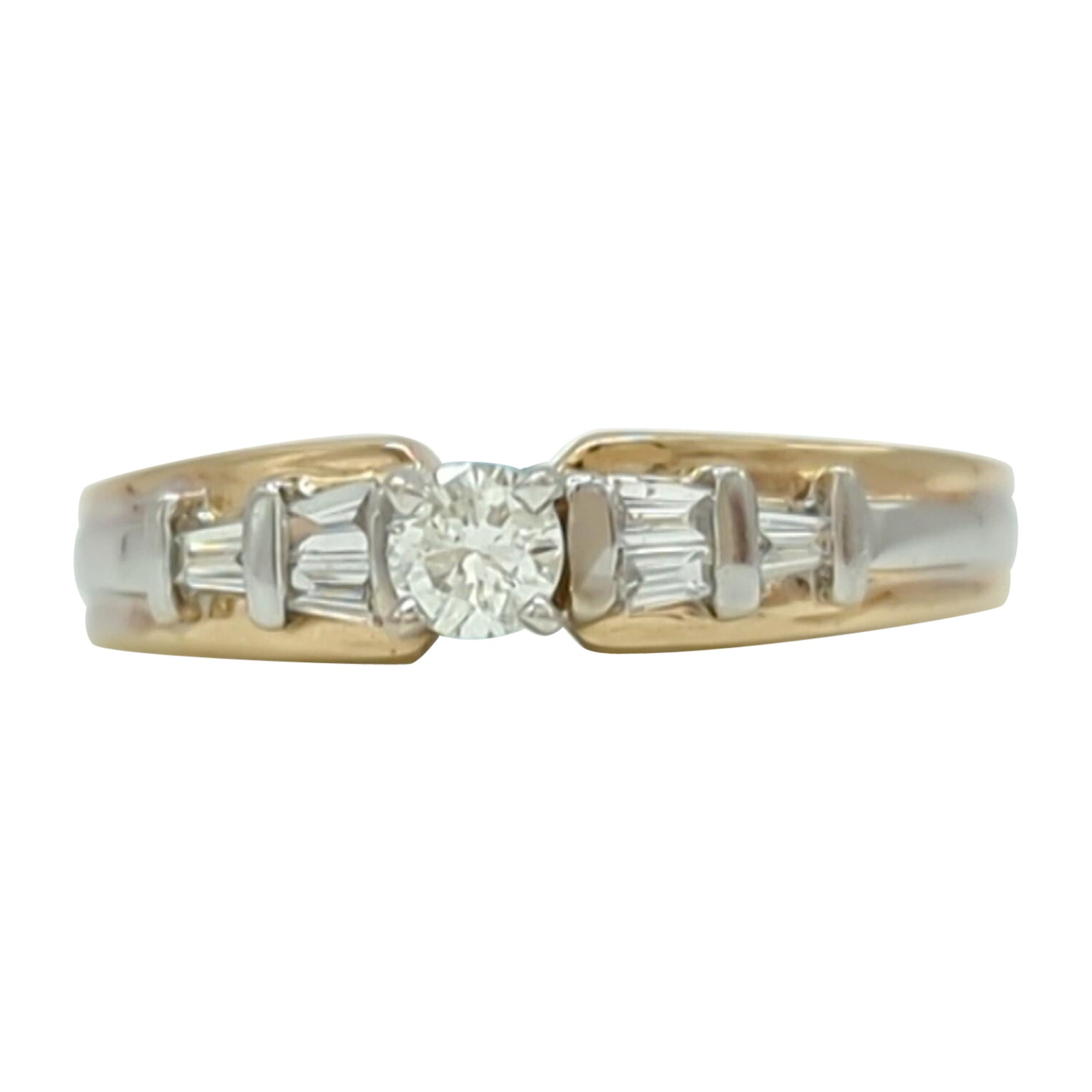 White Diamond Solitaire Ring in 14K 2 Tone Gold For Sale
