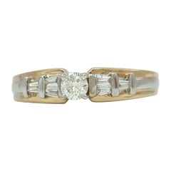 White Diamond Solitaire Ring in 14K 2 Tone Gold