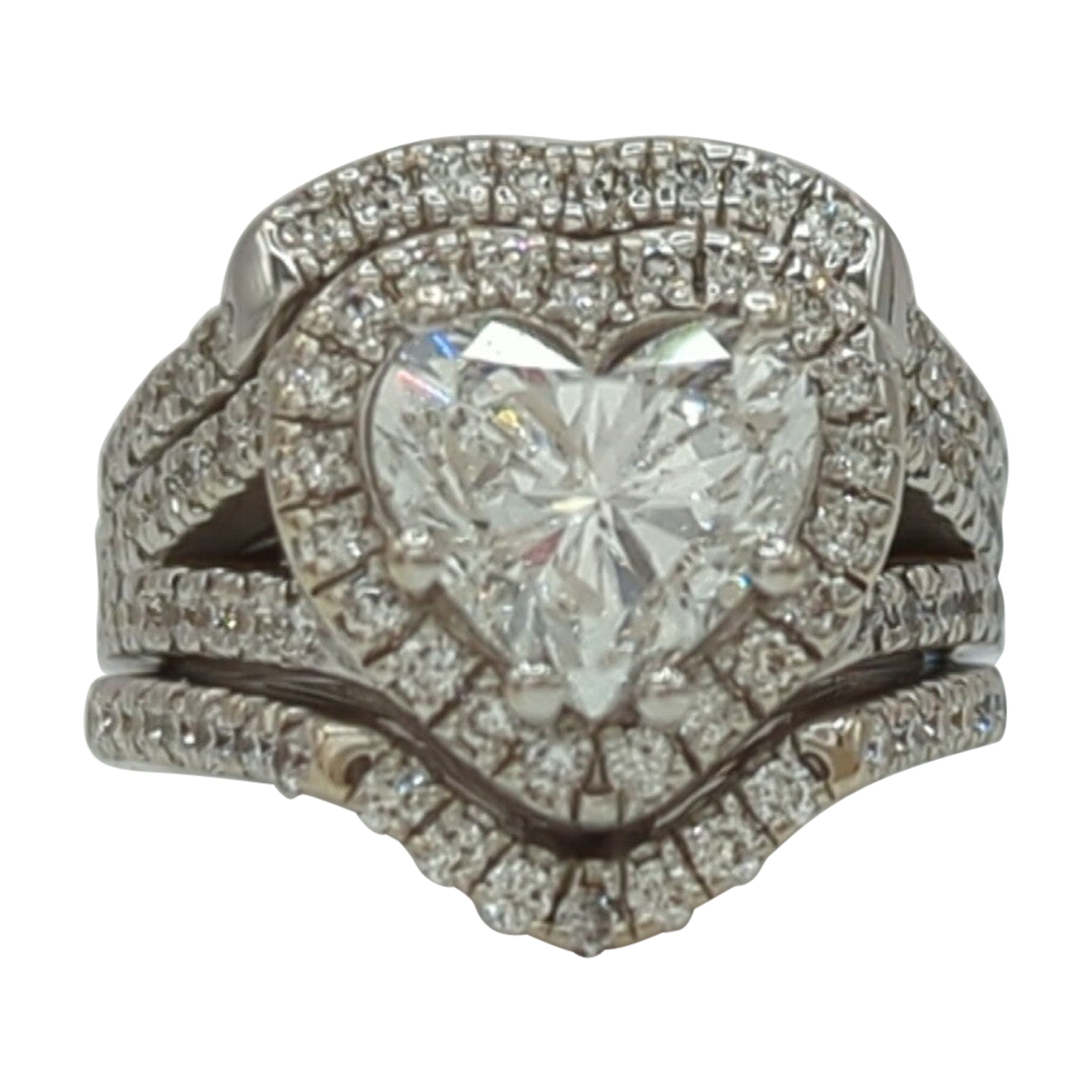 GIA White Diamond Heart Ring in 14K White Gold