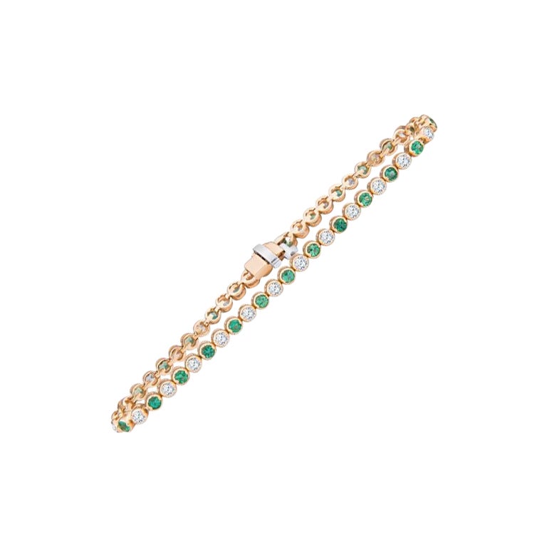 1.16ctw Natural Emerald & 1.32ctw Natural Diamond Yellow Gold Bracelet For Sale