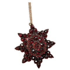 Antique Victorian Bohemian Garnet Locket Pendant Necklace and Brooch Star Belle Epoque