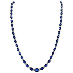 Modern Diamond & Sapphire 14 Karat White Gold Link Necklace