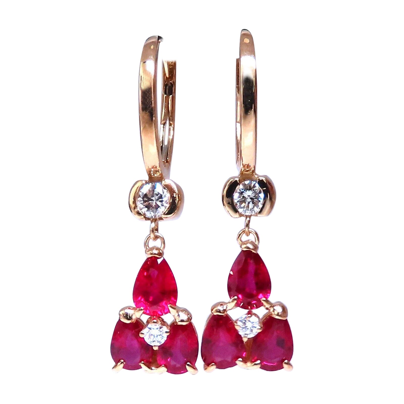 3ct Natural Ruby Diamonds Cluster Earrings 14kt Gold For Sale