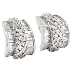Charles Krypell Diamond and Platinum Semi-Hoop Earrings