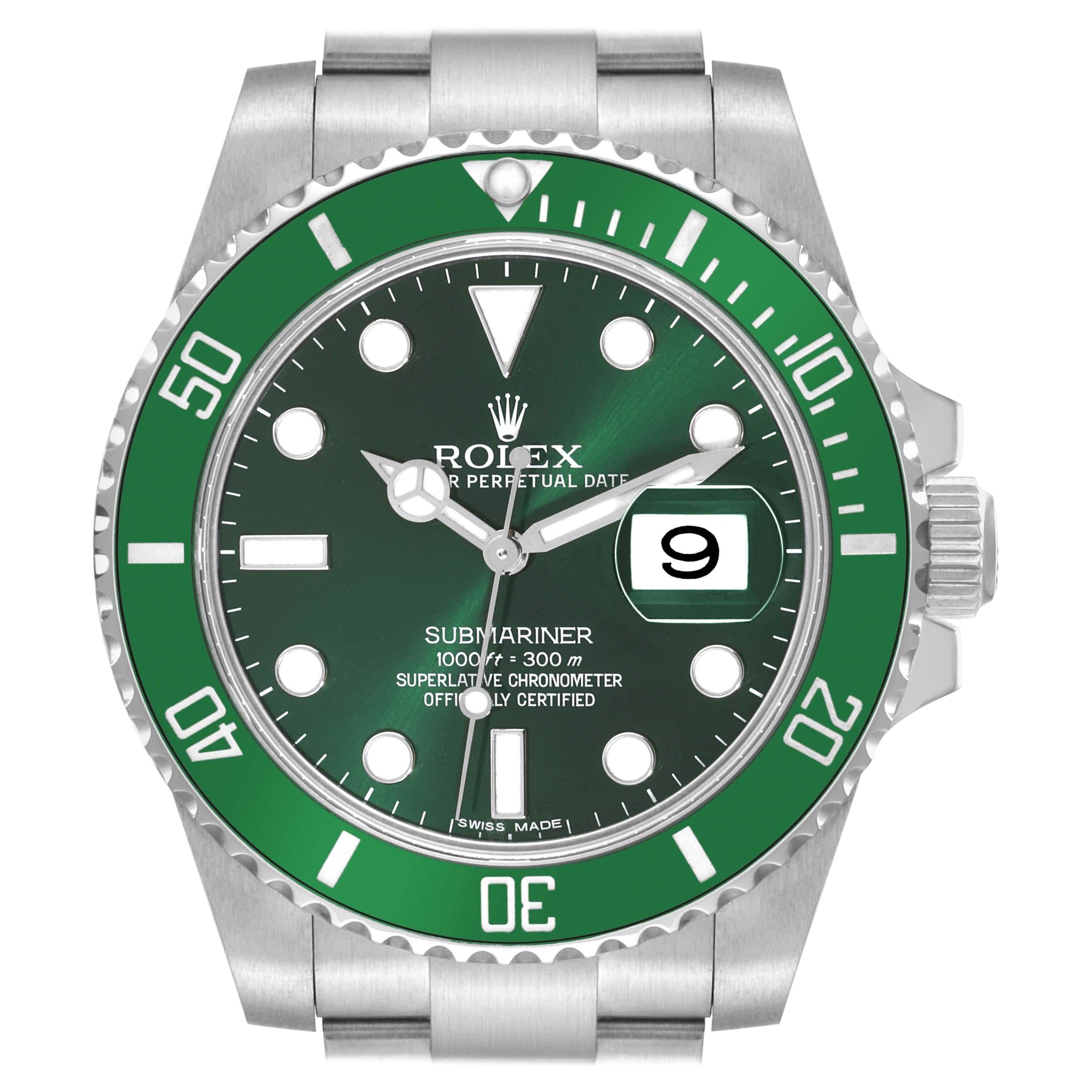 Rolex Submariner Hulk Green Dial Steel Mens Watch 116610LV For Sale