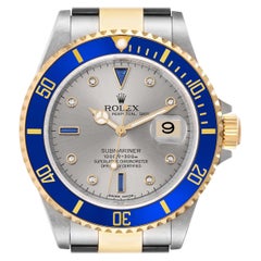 Rolex Submariner Steel Yellow Gold Diamond Sapphire Serti Dial Mens Watch