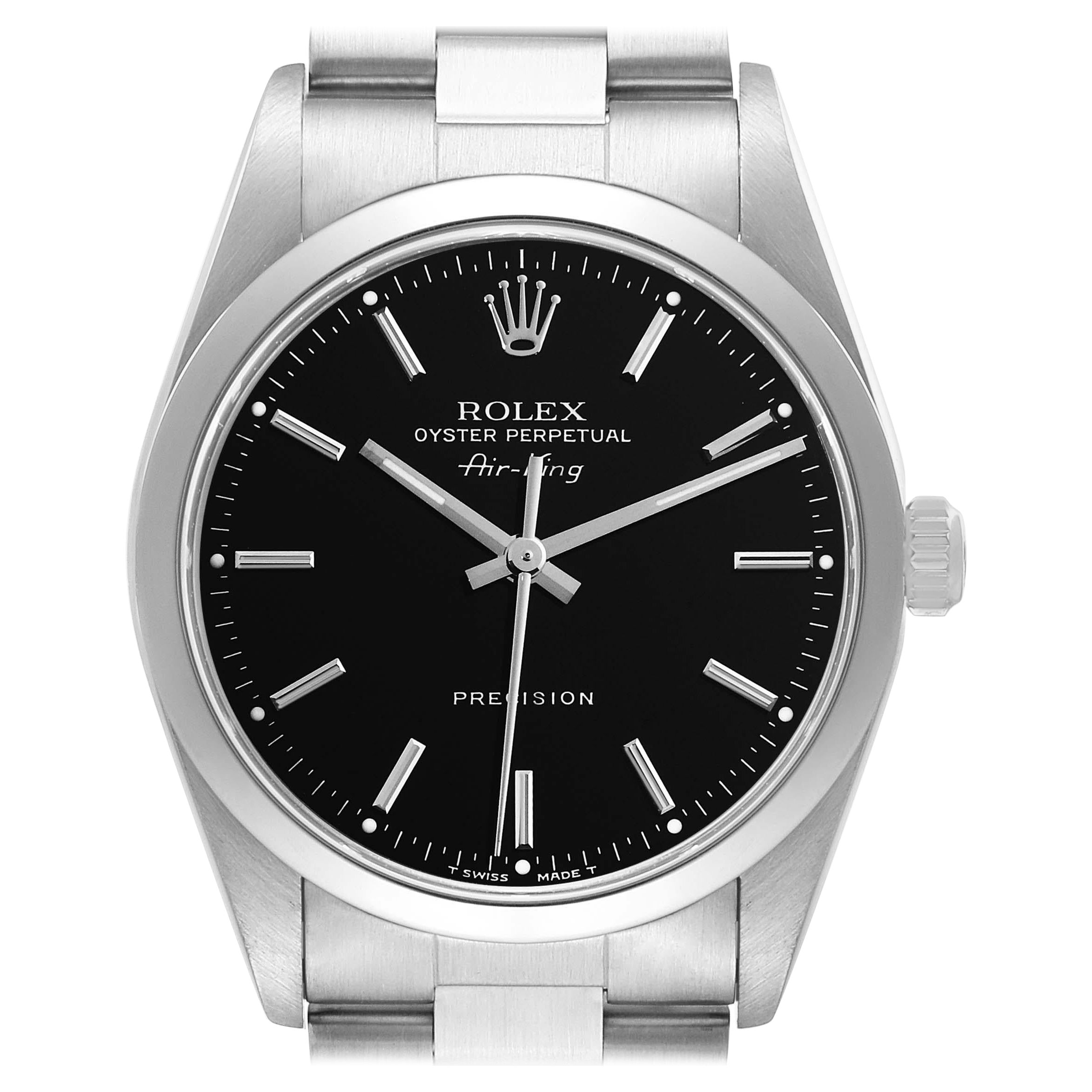 Rolex Air King Black Dial Smooth Bezel Steel Mens Watch 14000 For Sale