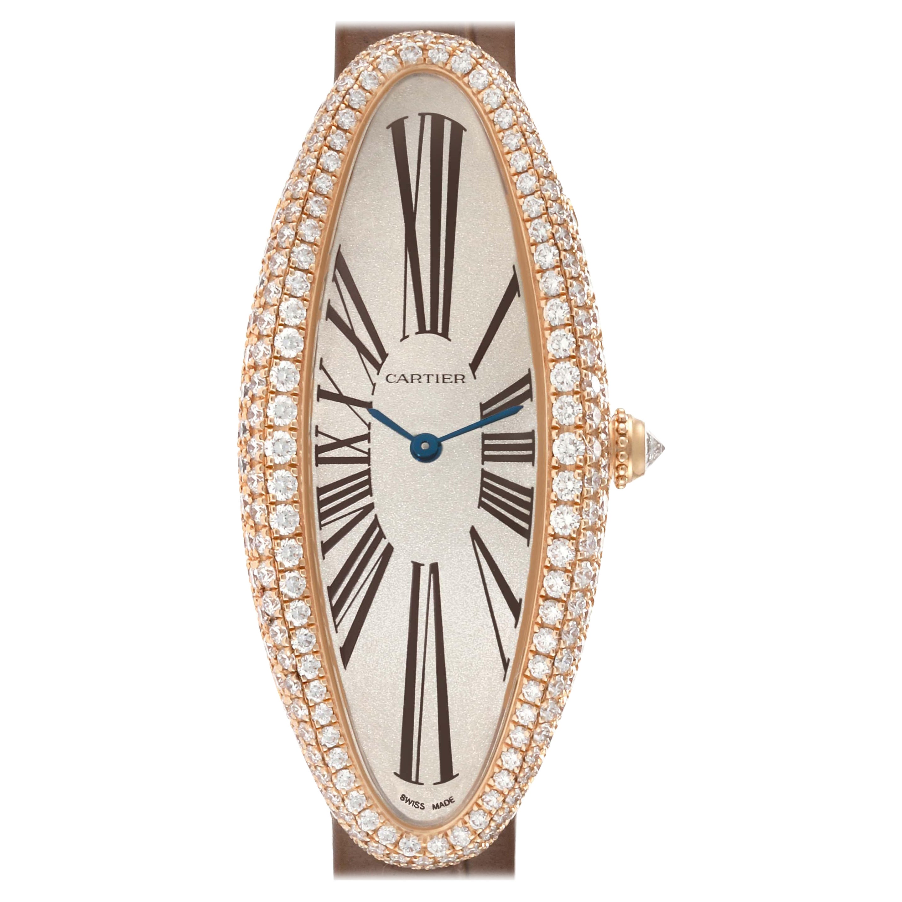 Cartier Baignoire Allongee Rose Gold Diamond Ladies Watch WJBA0006 For Sale