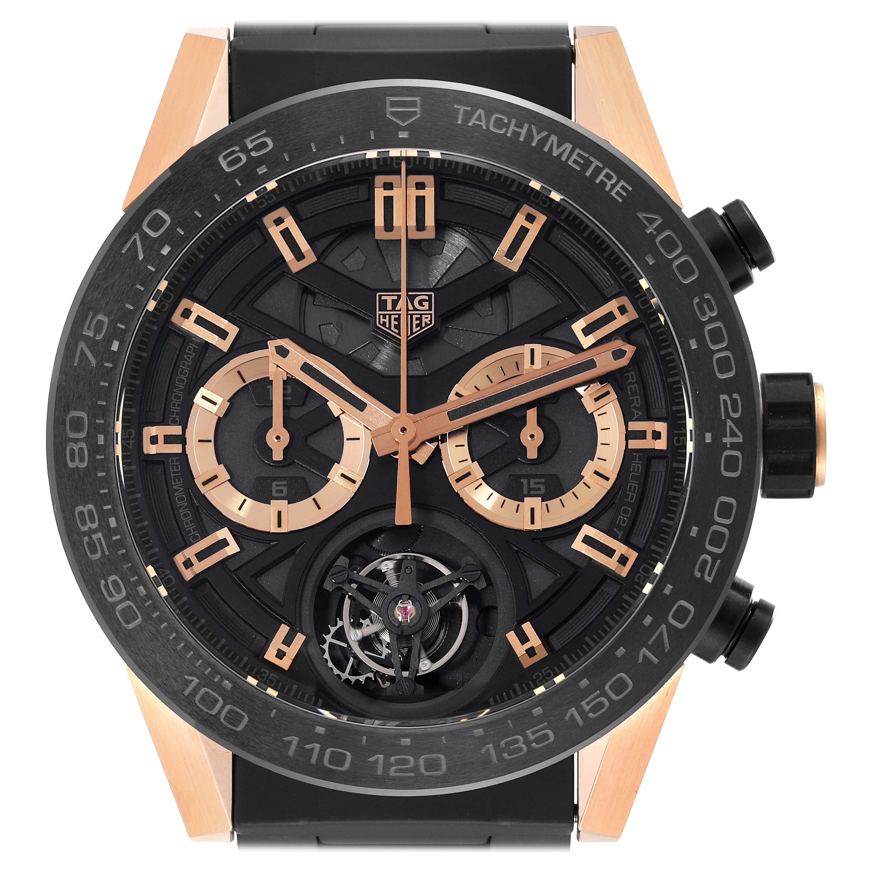 Tag Heuer Carrera Skeleton Dial Titanium Rose Gold Mens Watch CAR5A5Y Box Card For Sale
