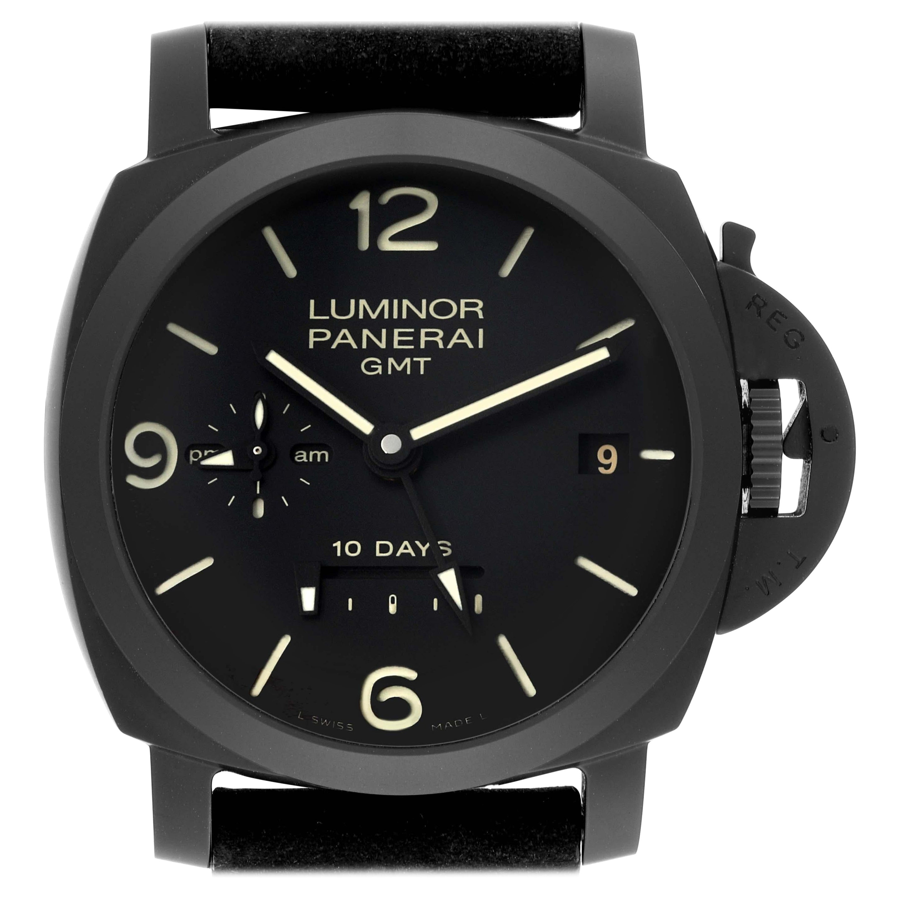 Panerai Luminor 1950 10 Days GMT 24H Carbotech Mens Watch PAM00335 Box Papers