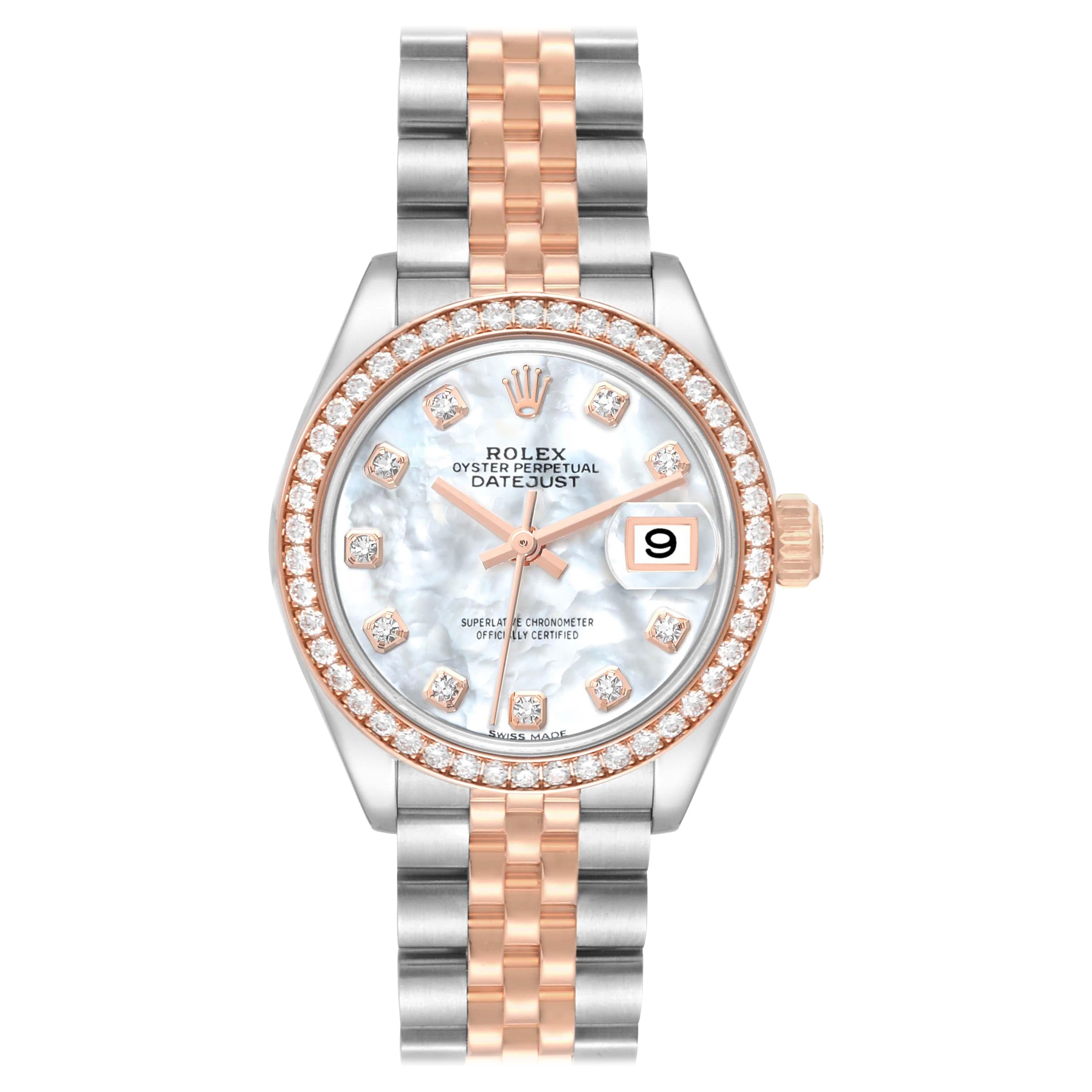 Rolex Datejust Steel Rose Gold Mother of Pearl Diamond Ladies Watch 279381 For Sale