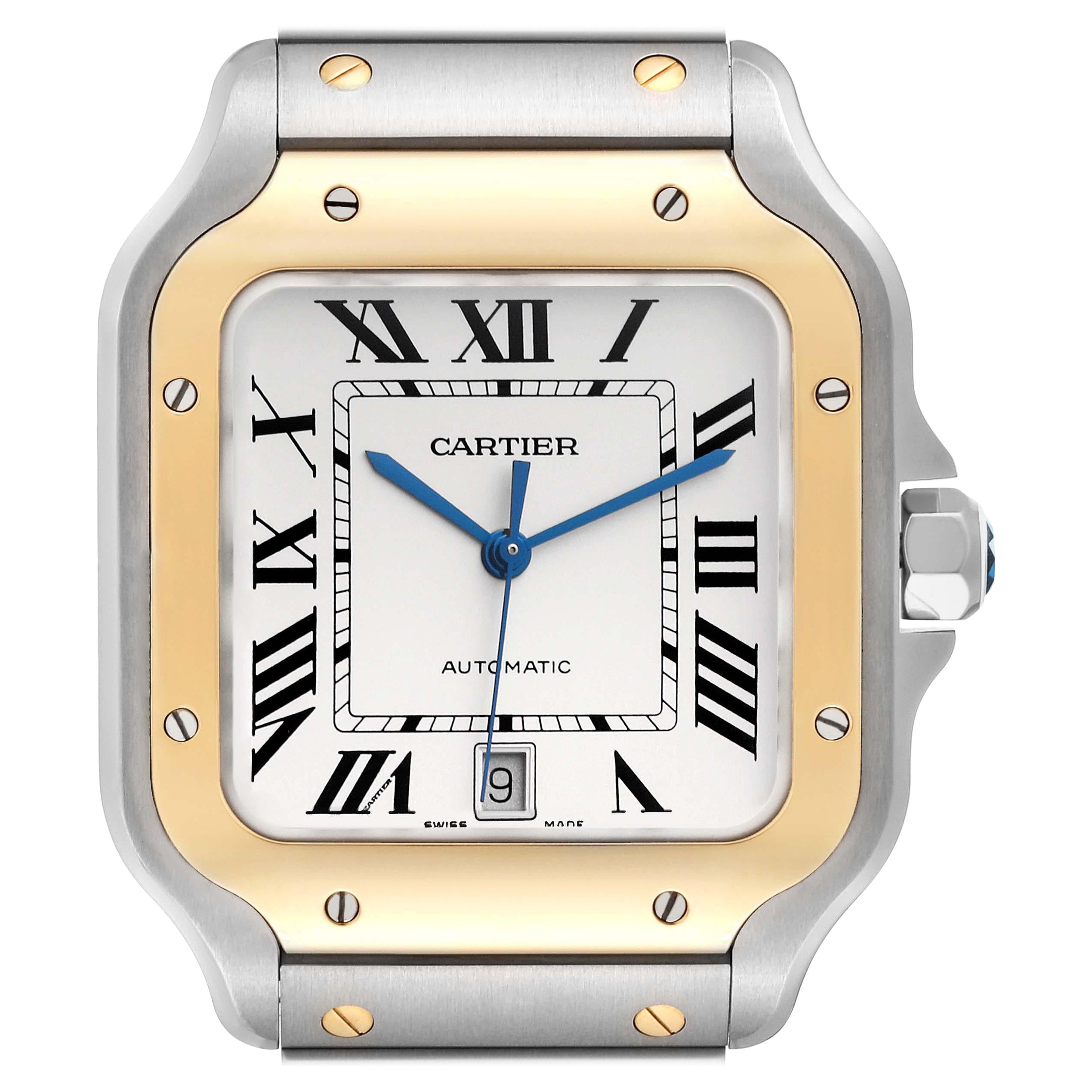 Cartier Santos Large Steel Yellow Gold Mens Watch W2SA0009 Unworn