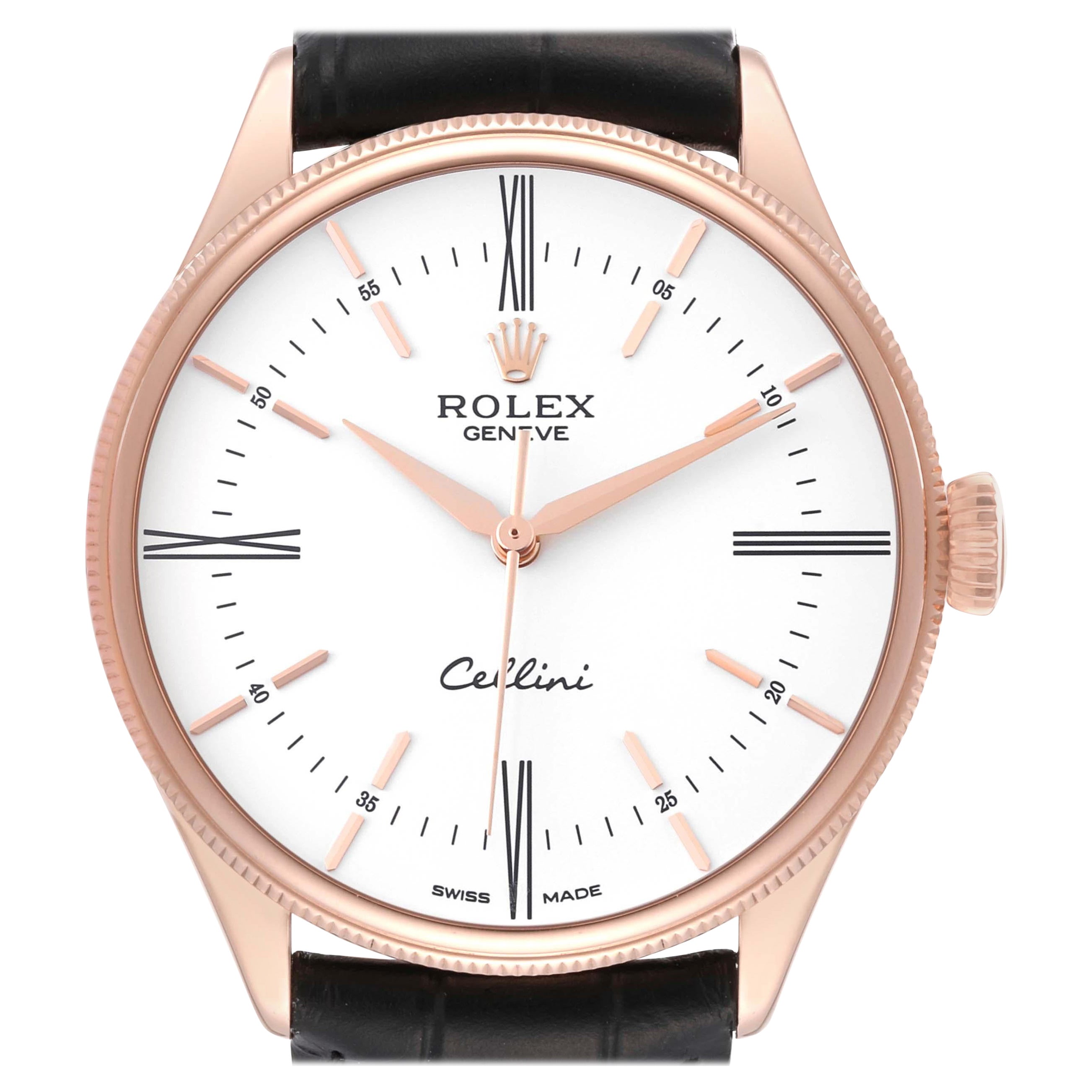 Rolex Cellini Time White Dial Rose Gold Mens Watch 50505 For Sale